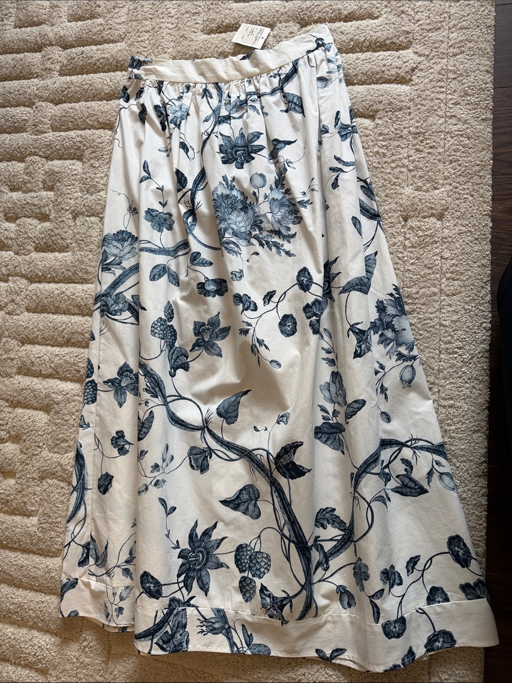 ERDEM Ivory Maxi Skirt with Navy Floral Print